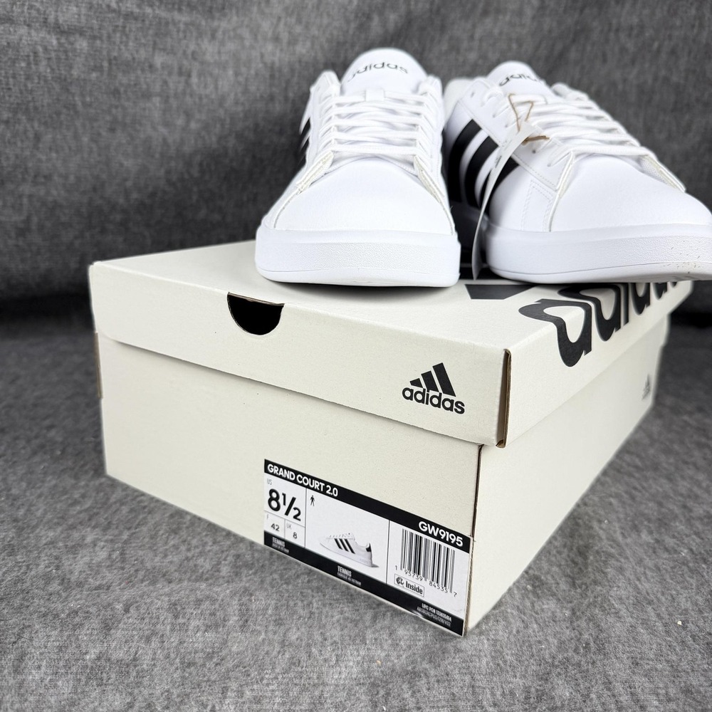 Adidas Grand Court 2.0 Shoes Mens Size 8.5 White Black Low Top Sneakers GW9195 - Picture 2 of 15